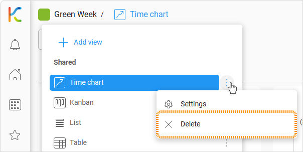 Deleting Time Chart in KanBo work coordination platform